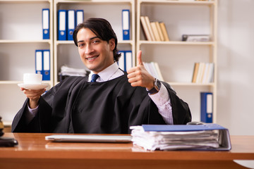 Young handsome judge working in court 