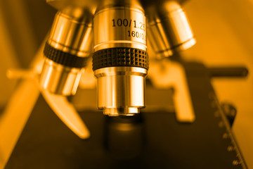 Fototapeta premium Laboratory microscope for scientific research. Microscope is used for conducting planned, research experiments, educational demonstrations in medical and clinical laboratories.