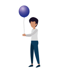 young man with balloons helium floating