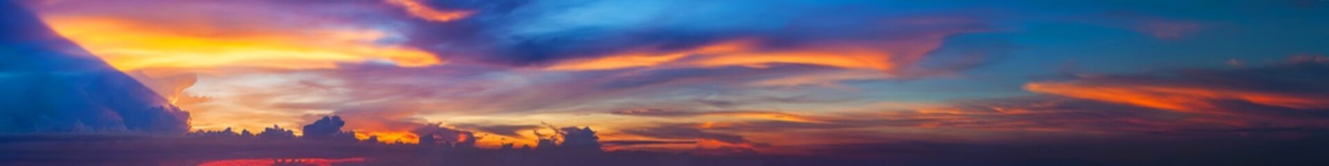 Panorama of beautiful sky sunset. Panoramic composition in high resolution. Nature background.