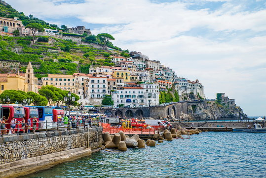 Amalfi, Italy - August 12, 2015 : View of Amalfi from the coast.