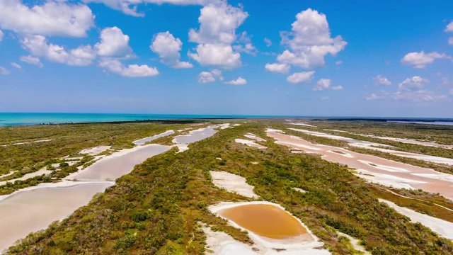 Celestun, Yucatan, Mexico Salt Lake and Ocean Drone Aerial Timelapse Video
