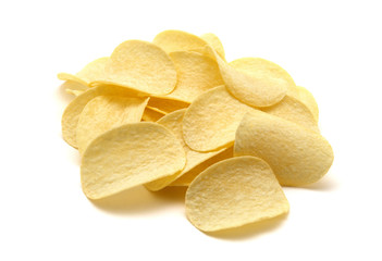 Potato chips isolated white background.