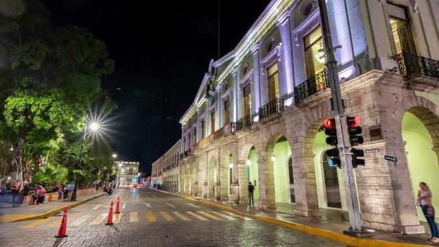 Merida, Mexico Plaza Night Timelapse Street Video