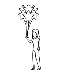 woman and balloons helium floating with stars shape