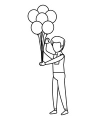 young man with balloons helium floating