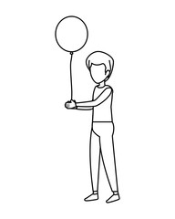 young man with balloons helium floating