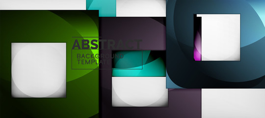 Abstract geometric background. Glossy square shapes composition on grey, minimalistic style template with copyspace