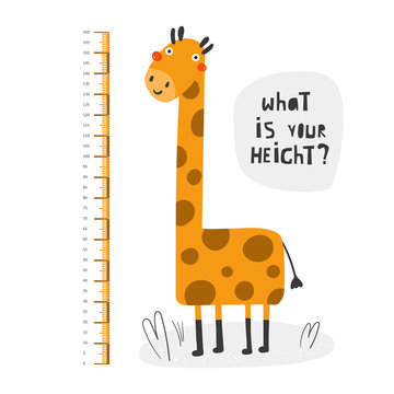 Kid height measurement, centimeter, chart with giraffe for wall