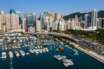 Obraz premium Aerial view of Hong Kong typhoon shelter