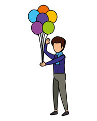 Fototapeta na wymiar young man with balloons helium floating