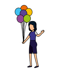 woman with balloons helium floating
