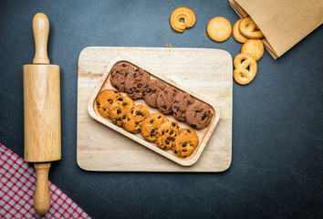 Cookies on Plate with Black stone table background.