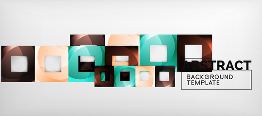 Abstract geometric background. Glossy square shapes composition on grey, minimalistic style template with copyspace