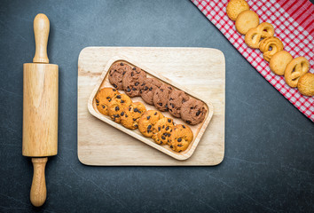 Cookies on Plate with Black stone table background.