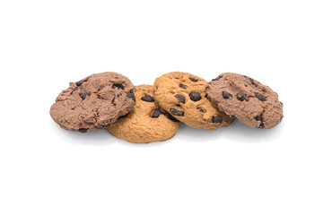 chocolate chip cookie on white background.