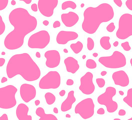 cow texture pattern repeated seamless pink and white lactic chocolate animal jungle print spot skin fur milk day  - 253994391