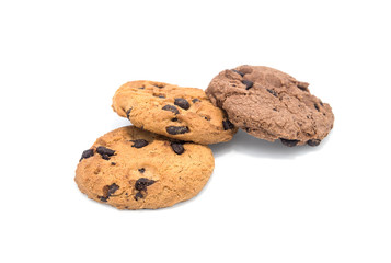 chocolate chip cookie on white background.