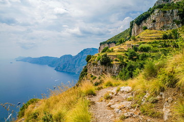 Naples, Positano Italy - August 12, 2015 : Hiking trail on the Amalfi Coast: 