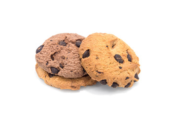 chocolate chip cookie on white background.