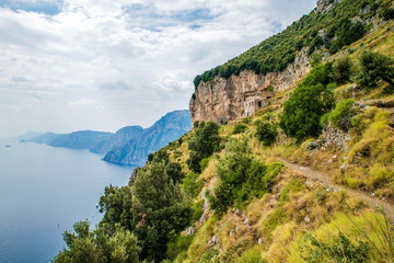 Fototapeta na wymiar Naples, Positano Italy - August 12, 2015 : Hiking trail on the Amalfi Coast: 
