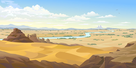 An Egyptian river flowing across the endless Sahara Desert. © ActiveLines