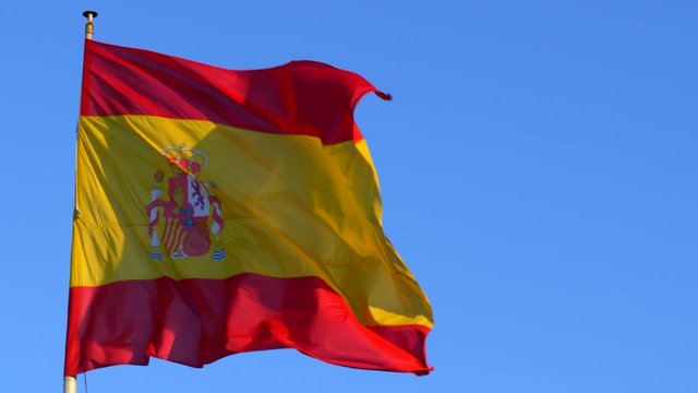 Spanish Flag Slow Motion Waving in Wind