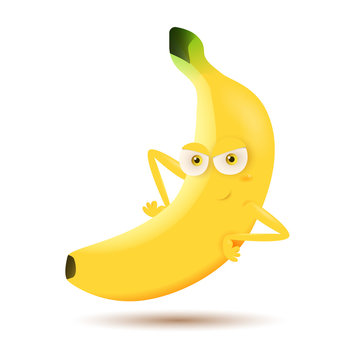 angry bright yellow banana character isolated on white background