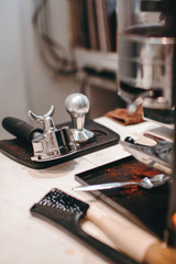 coffee stamper in coffee shop on the rubber