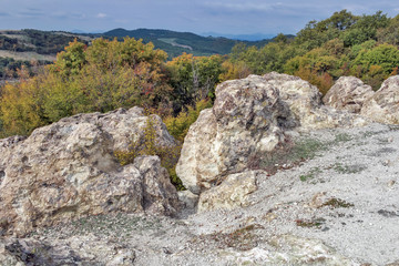 Landscape with Rock formation The Stone Mushrooms near Beli plast village, Kardzhali Region, Bulgaria