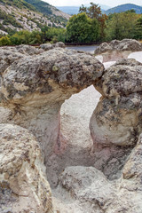 Landscape with Rock formation The Stone Mushrooms near Beli plast village, Kardzhali Region, Bulgaria