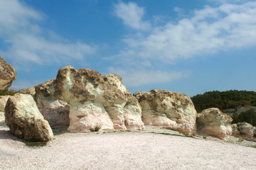 Landscape with Rock formation The Stone Mushrooms near Beli plast village, Kardzhali Region, Bulgaria