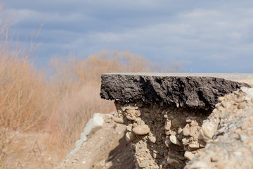 Cross section of asphalt road with blue sky background