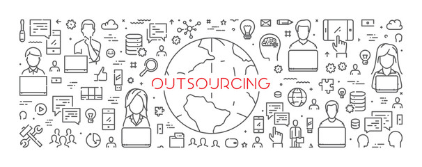 Vector line web banner for outsourcing