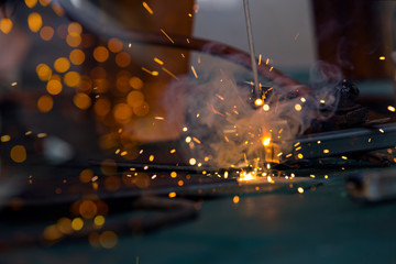 Sparks from a circular saw 