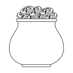 coins pot cartoon isolated in black and white