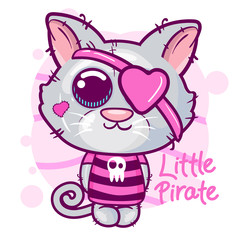 cute cat little pirate cartoon - Vector