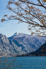 View of the snowy peak Lovcen in Montenegro.