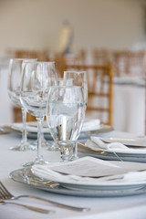wedding table set for fine dining at a fancy catered event - wedding table series