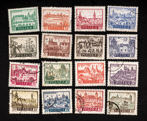 Polish cities on vintage post stamps