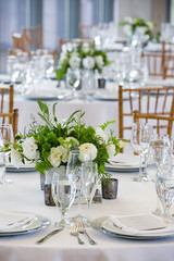 wedding table set for fine dining at a fancy catered event - wedding table series