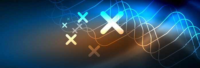 Neon glowing techno lines, hi-tech futuristic abstract background template with square shapes