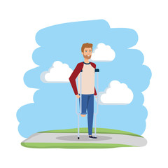 man in crutches character