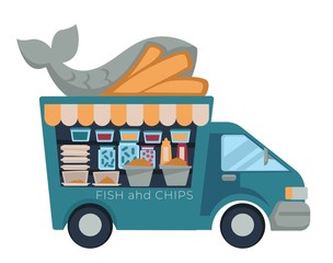 Fish and chips fast food truck isolated vehicle