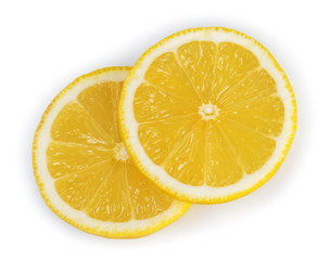 Lemon slices isolated white background
