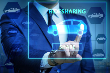 Businessman in carpooling and carsharing concept