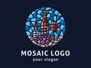 Vector logo template. Sign of still-life painting in mosaic style.