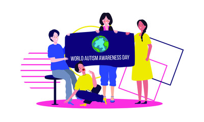Mom Dad with Child Boy Celebrating World Autism Awareness Day Illustration