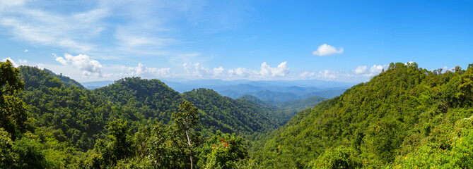 Panorama of tropical forest mountain in Samoeng district in Chiang Mai, Thailand