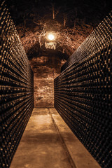 Winebottles in creepy Wine cellar
